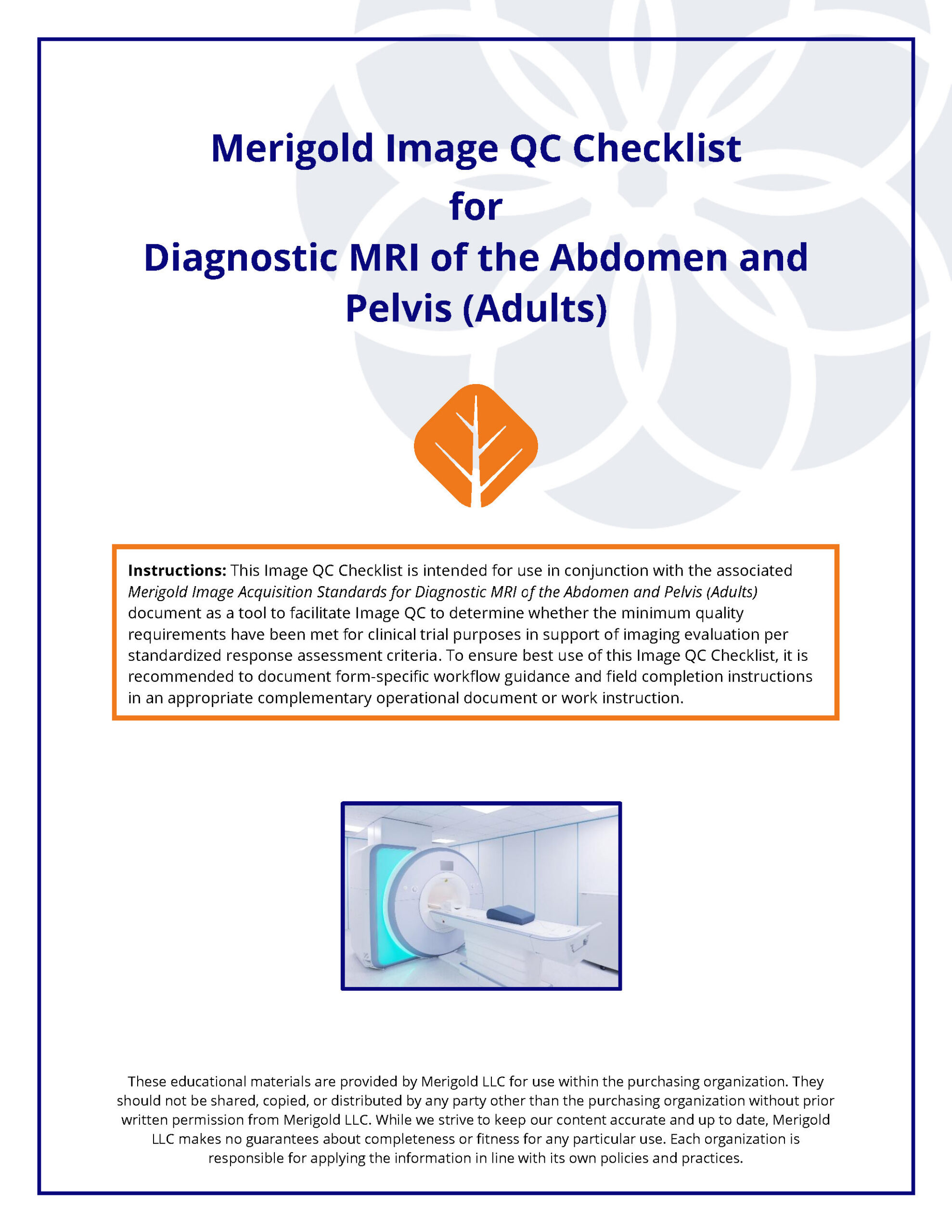 Merigold Image QC Checklist for Diagnostic MRI of the Abdomen and Pelvis (Adults)